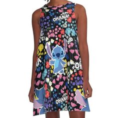 Loose-fit, mid-length sleeveless dress with silky handfeel. Printed on both sides. Machine washable. Size range XS-2XL. Stitch flowers on Ohana Stitch Dresses, Stitch Flowers, Dress For Sale, Lilo And Stitch, Both Sides, Mid Length, Dresses For Sale, A Line Dress, Sleeveless Dress