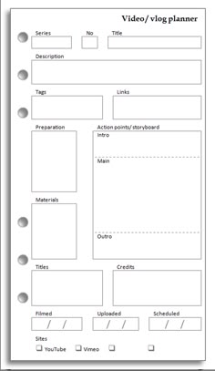 the video / log planner is shown in black and white