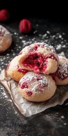 raspberry shortbreads with powdered sugar on top