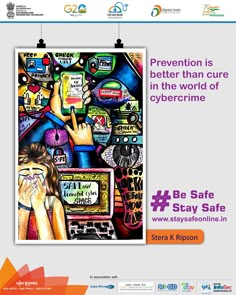 a poster with the words stay safe on it and an image of a woman covering her face