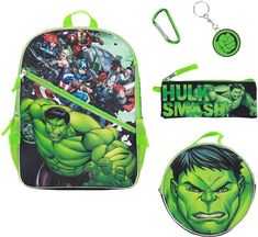 Your little superhero can head to school in style with this officially licensed Marvel 5-piece backpack and lunchbox combo set! The 16” backpack has been custom designed to feature favorite characters such as Captain America and The Hulk! Colorful Graphics, Marvel Kids, The Hulk, Matching Keychains, Student Organization, Sewing Party, Disney Kids, Blue Backpack, Boys Accessories