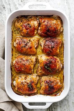 These baked honey mustard chicken thighs will give weeknight dinners some oomph - all thanks to this delicious chicken marinade! Honey Mustard Chicken Thighs, Mustard Chicken Thighs, Garlic Chicken Thighs, Crispy Baked Chicken Thighs, Baked Chicken Breasts, Garlic Mustard, Mustard Chicken Recipes, Chicken Breast Crockpot Recipes, Crockpot Chicken Breast