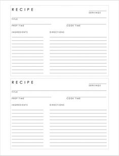 a recipe card with the words, recipe and ingredients on it in black and white