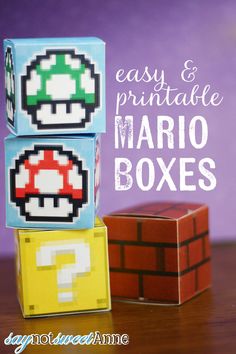 three blocks with the words easy and printable mario boxes