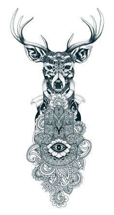 a drawing of a deer with an all seeing eye on it's chest