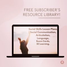 a computer screen with the words free subtitles resources library on it and a woman raising her hand