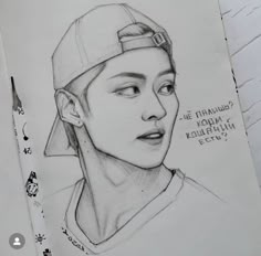 a drawing of a person wearing a baseball cap