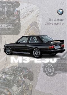 an advertisement for the bmw m5 e350 engine and its parts are shown