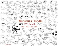 dinosaur doodle svg bundle for kids to color and use in their own designs