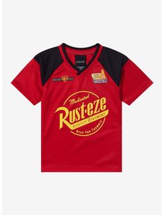 Disney Pixar Cars Rust-eze Toddler Soccer Jersey — BoxLunch Exclusive | BoxLunch Vintage Disney Shirt, Lightning Mcqueen Shirt, Cozy Cone Motel, Inside Out Riley, Big Little Themes, Toddler Soccer, Best Friend Costumes, Kids Costume Ideas, Flash Mcqueen