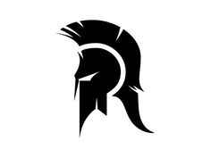 the spartan helmet logo is shown in black and white, with an arrow on it