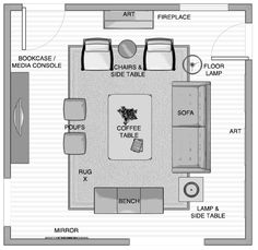 a floor plan for a living room with furniture