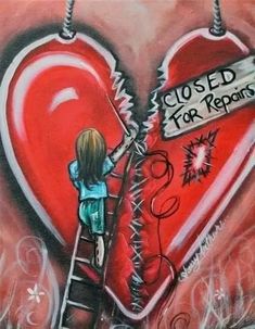 Broken Hearted Painting Ideas, Broken Hart, Healing Artwork, Heart Art Print, Meaningful Drawings, Broken Hearts, Heart Drawing, Heart Pictures, Heart Painting