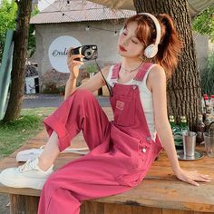 Japanese Summer Denim Overalls - Pastel Kitten Styled Clothes, School Jeans, Long Overalls, Japanese Summer, Strap Pants, Plaid Decor, Kpop Kdrama, Baby Tees Y2k, Y2k Baby Tee