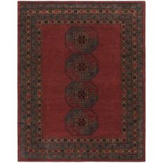 a red rug with an intricate design on the bottom and sides, in different colors