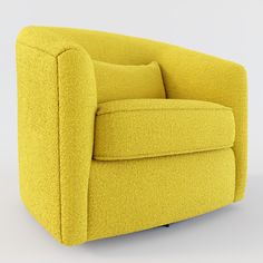 a yellow chair sitting on top of a white floor