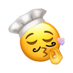 an emoticive smiley face with a chef hat on it's head and eyes closed