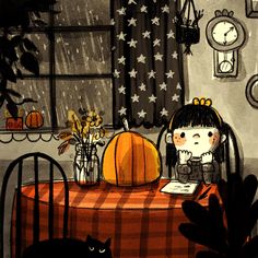 "Fall-themed art print with original art by children's illustrator, Renée Kurilla! You'll get: -One 5\"x5\" high quality art print on heavy cardstock -Extra cozy fall vibes in your house All prints are signed and packaged in a clear sleeve for safe travels. *No frames included!*" Helloween Wallpaper, Halloween Illustration, Autumn Art, Fantasy Illustration, Fall Wallpaper, Whimsical Art, Halloween Art, Pretty Art, Vintage Halloween