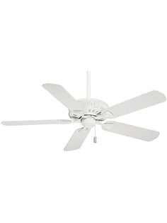 a white ceiling fan with four blades on the top and one light on the bottom