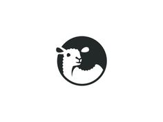 a black and white logo with an image of a sheep