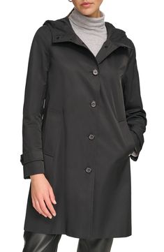 A water-resistant and wind-protected finish helps keep out the cold and have you stay dry in this trench coat. Fixed hood Water-resistant 57% cotton, 43% polyester Machine wash, tumble dry Imported Model stats: 5'10" height, 32" bust, 25" waist, 36" hip. Model is wearing size Small. Calvin Klein Wrap Coat, Keep Out, Nordstrom Rack, Blazer Jacket, Trench Coat, Calvin Klein, Top Brands, A Line, Water Resistant