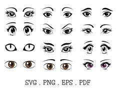 various types of eyes and eyebrows