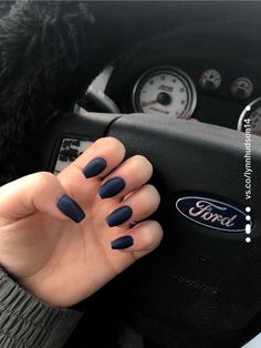 Hoco Nail Ideas Navy Blue, Midnight Blue Nails Matte, Blue Dress Nails Ideas, Nails To Go With Navy Blue Dress, Dark Color Nail Ideas, Matte Navy Blue Nails, Dark Navy Nails, Dark Color Nails, Magical Nails