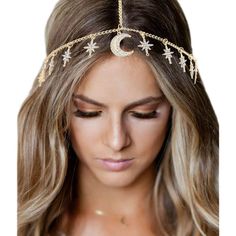 PRICES MAY VARY. Star head chain made of environmentally friendly material: alloy, decorated with bling rhinestones. High quality material, sturdy and durable, can be worn for a long time. Crystal moon hair chain total length approx 64 cm/ 25.1 inches,extended chain is 24cm.Adjustable design, you can adjust according to your size.One size fits most women. Rhinestone moon pendant head chain design is fashionable and beactiful,will make you look fabulous at any event or special occasion! Moon Star Halloween Headpiece, Moon Hair, Hair Chain, Bling Rhinestones, Headpiece Accessories, Rhinestone Headpiece, Boho Moon, Hair Chains, Crystal Moon