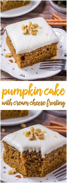 pumpkin cake with cream cheese frosting on top