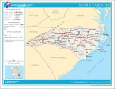 a map of north carolina with roads and major cities