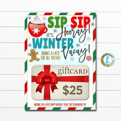 a christmas gift card with the words sip, it's horryy winter way