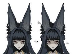 an anime character with black hair and horns