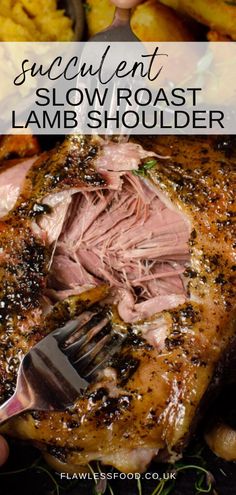 a close up of a piece of meat on a plate with a knife and fork