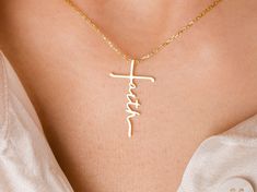 "Faith Cross Necklace, Rose Cross Necklace, Gift Necklace, Birthday Gift ♦ Material: Solid 925 Sterling Silver ♦ Letter Height: 5 mm. ♦ Finish: Sterling Silver, Rose Gold, Plated Gold ♦ All items are made to order according to your personalization choices. ♦ Turn around time may vary depending on the season. HOW TO ORDER: ♦ Please choose the color (gold, silver, rose gold) and length (14\" - 16\" - 18\")" Girly Necklace, Personalized Gold Necklace, Bday Gifts, Necklace Christian, Faith Necklace, Christian Necklace, Faith Cross, Personalized Cross, Outfit Check