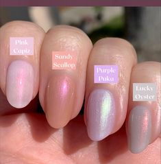 Iridescent Opal Chrome Nails, Short Nail Designs Iridescent, Clear Irridescent Nails Acrylic, Sheer Iridescent Nails, Soft Pink And Gold Nails, Nail Ideas Iridescent, Irredescent Nails Light Pink, Iridescent Lavender Nails, Irredescent Pink Nails