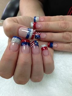 Attractive Nails, Red White And Blue Nails, White And Blue Nails, Unghie Nail Art, Fourth Of July Nails