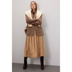 Brown satin (73% Recycled Polyester, 27% Polyester). Lining (100% Recycled Polyester). A-line. Side zipper closure. 33.5" from shoulder to hemline. Imported. Brown Satin, Rent The Runway, Closet Designs, Box Pleats, Pleated Midi Skirt, Contrast Stitch, Side Zipper, Polo Ralph, Midi Skirt