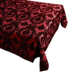 a red and black table cloth on a white background