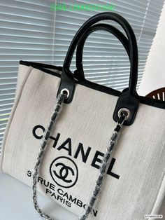 Size: 38cm*30cm It comes with Dust box, Care manual, Tag, and Paper bag. Chanel Beach Bag, Chanel Canvas, Chanel Tote Bag, Chanel Tote, Quality Handbags, Chanel Deauville Tote Bag, Shopping Tote Bag, Large Tote Bag, Shopping Tote