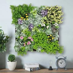 a wall mounted planter with succulents and other plants on it's side