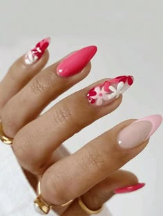 Multicolor  Collar    Color Nails Embellished   Nail,Hand & Foot Care Spring Acrylic Nails, Nail Art Designs Summer, Floral Nail Art, Almond Nails Designs, Spring Nail Art, Floral Nails, Nail Designs Summer, Flower Nails