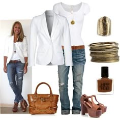 White blazer Moda - roupa - look - Blog Pitacos e Achados - Acesse: https://pitacoseachados.wordpress.com - https://www.facebook.com/pitacoseachados - https://plus.google.com/+PitacosAchados-dicas-e-pitacos - #pitacoseachados White Jacket, White Blazer, Outfit Casual, Look Fashion, Spring Summer Fashion, Shirt Design