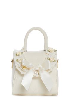 base|off white White Rectangular Shoulder Bag With Bow, Feminine White Bag With Pearl Handle, Feminine White Bags With Pearl Handle, Feminine Cream Bags For Gifts, Elegant Bag With Ribbon For Gift, Elegant Bags With Decorative Bow, Feminine White Bag For Party, Elegant Bag With Detachable Bow For Gift, Feminine White Shoulder Bag As Gift