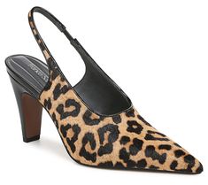 Elevate your style with the Franco Sarto Sorrento2 slingback leopard pump, a chic addition to any wardrobe. This sleek design combines elegance with a daring touch, featuring a leather and synthetic leather upper that's made from partially recycled materials. With its pointed toe and a 3.4-inch heel, it's the ideal choice for any dressy occasion. From Franco Sarto. Elegant Leopard Print Heels With Heel Strap, Leopard Print Leather Heels With 4-inch Heel, 4-inch Heel Leopard Print Leather Heels, Luxury Leopard Print Leather Heels, Chic Leopard Print Heels With Pointed Toe, Chic Leopard Print Heels With 4-inch Heel, Chic Leopard Print Heels With Heel Strap, Chic 4-inch Heel Leopard Print Heels, Chic 4-inch Leopard Print Heels