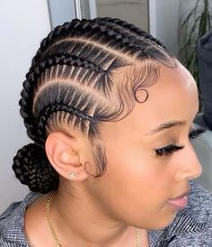 Modern Hairstyles For Black Women, Cornrow Hairstyles Into A Bun, Braided Cornrow Bun Hairstyles, Corn Rows For Women, Corn Row Bun Black Women, Feeding Braids Hairstyles Cornrows, Corn Rows Into Bun, 4 Conrows Lines For Black Women, Cornrow Braids Bun