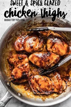 sweet and spicy glazed chicken thighs in a skillet