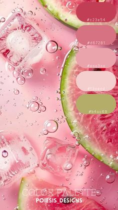 some watermelon slices and ice cubes on a pink background