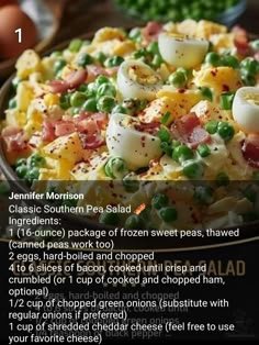 the recipe for this dish includes eggs, peas and ham