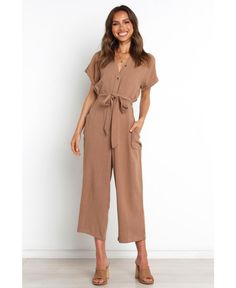 in stock Wide Legged Jumpsuit, Long Sleeve Swimwear, Dresses By Length, Swimwear Outfit, Wide Leg Jumpsuit, Color Khaki, Green Fashion, Work Casual, Waist Tie