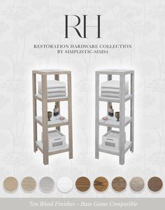 the restoration hardware collection is made from wood and has three shelves with drawers